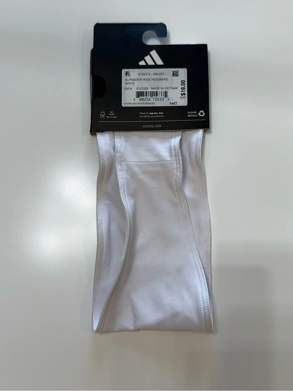 adidas White Headband with Black Logo